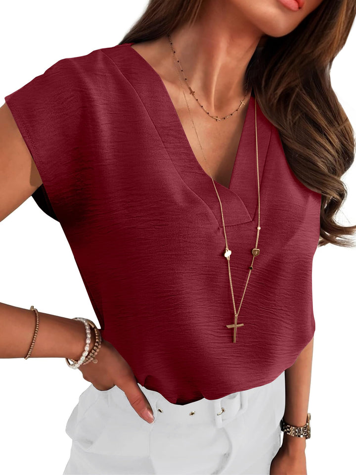 ANRABESS Women Tops V Neck T Shirts Cap Sleeve Business Casual Tops for Women Summer Loose Fit Dressy Work Office Blouses Cute Clothes Trendy Outfits