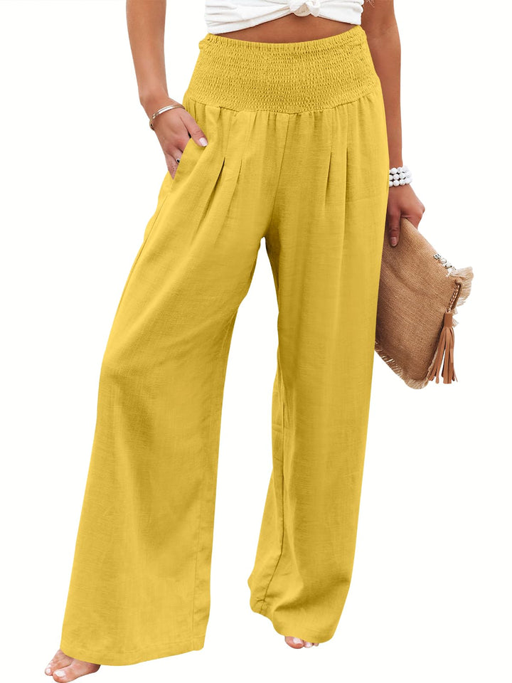 ANRABESS Linen Wide Leg Pants for Women Summer Boho High Waist Palazzo Pants Beach Lounge Casual Trousers with Pockets Vacation Clothes