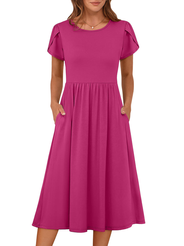 ANRABESS Summer Short Sleeve A-Line Midi Dresses for Women Flowy Casual T Shirt Dresses Beach Floral Sundress with Pockets