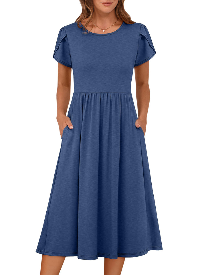 ANRABESS Summer Short Sleeve A-Line Midi Dresses for Women Flowy Casual T Shirt Dresses Beach Floral Sundress with Pockets