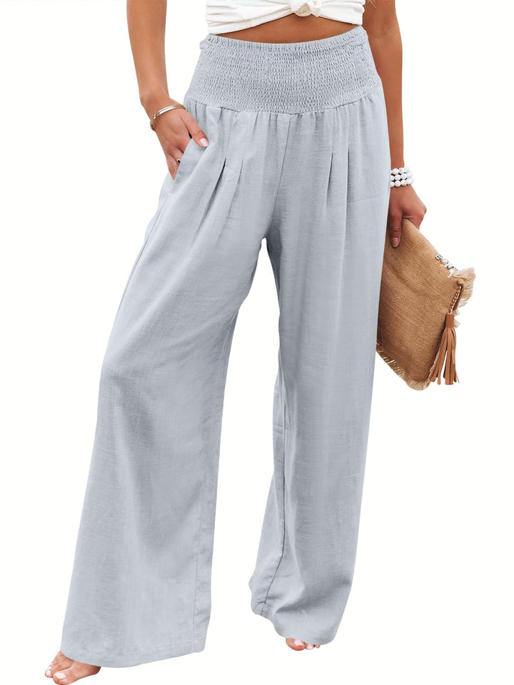 ANRABESS Linen Wide Leg Pants for Women Summer Boho High Waist Palazzo Pants Beach Lounge Casual Trousers with Pockets Vacation Clothes