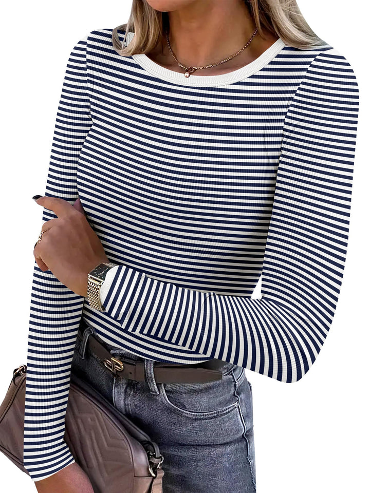ANRABESS Long Sleeve Shirts for Women Ribbed Knit Slim Fit Basic Tops Crewneck Tees Spring Fall Casual Underscrubs Layer Clothes