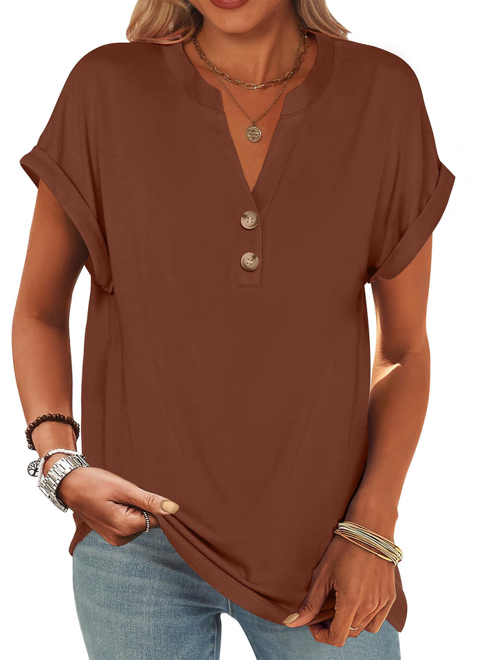 ANRABESS Womens Short Sleeve Henley Tops V Neck Dressy Casual Blouses Summer Trendy Tee Shirts 2026 Vacation Fashion Clothes