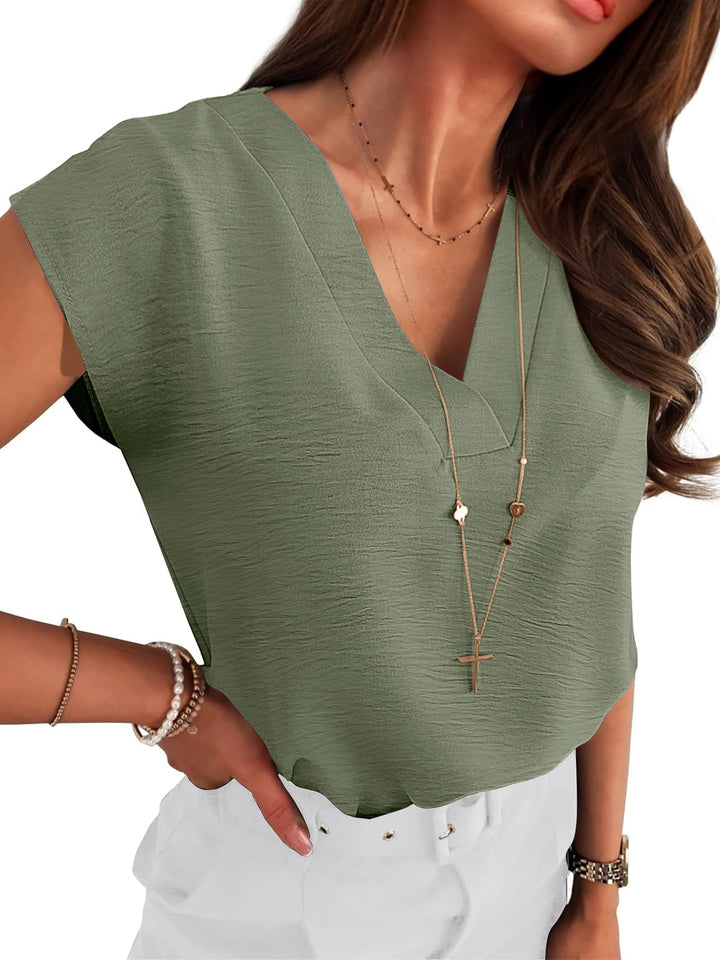 ANRABESS Women Tops V Neck T Shirts Cap Sleeve Business Casual Tops for Women Summer Loose Fit Dressy Work Office Blouses Cute Clothes Trendy Outfits