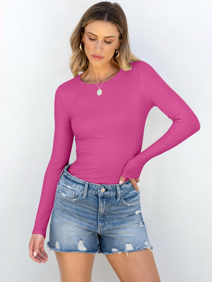 ANRABESS Long Sleeve Shirts for Women Ribbed Knit Slim Fit Basic Tops Crewneck Tees Spring Fall Casual Underscrubs Layer Clothes