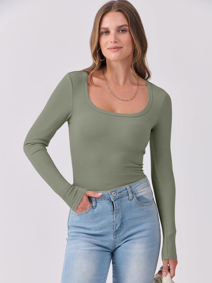 ANRABESS Long Sleeve Shirts for Women Ribbed Knit Slim Fitted Casual Tops Scoop Neck Basic Tee Spring Fall Fashion Clothes
