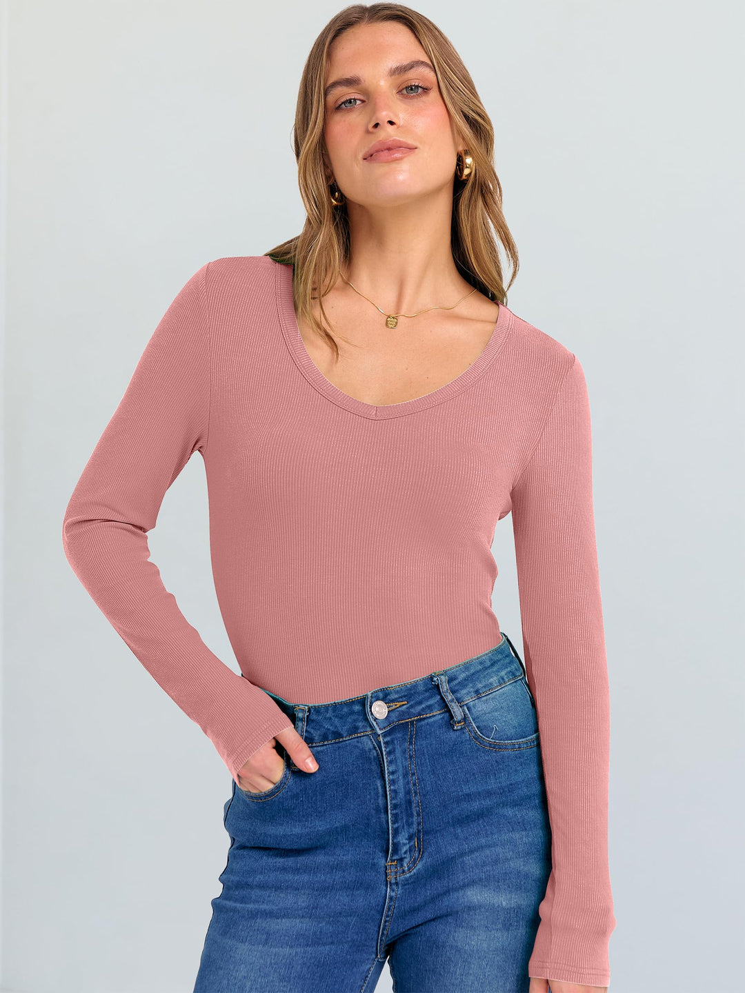 ANRABESS Long Sleeve Shirts for Women Soft Comfy Ribbed Knit Fitted T-Shirts Casual Trendy Y2K Basic Tops Fall Winter Underscrub Layering Clothes