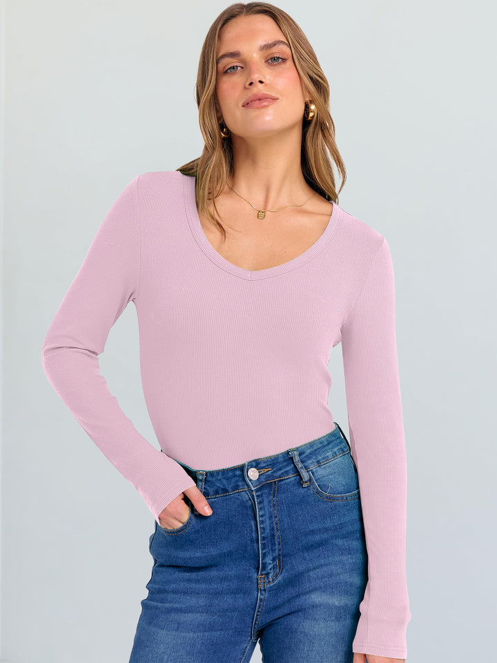 ANRABESS Long Sleeve Shirts for Women Soft Comfy Ribbed Knit Fitted T-Shirts Casual Trendy Y2K Basic Tops Fall Winter Underscrub Layering Clothes