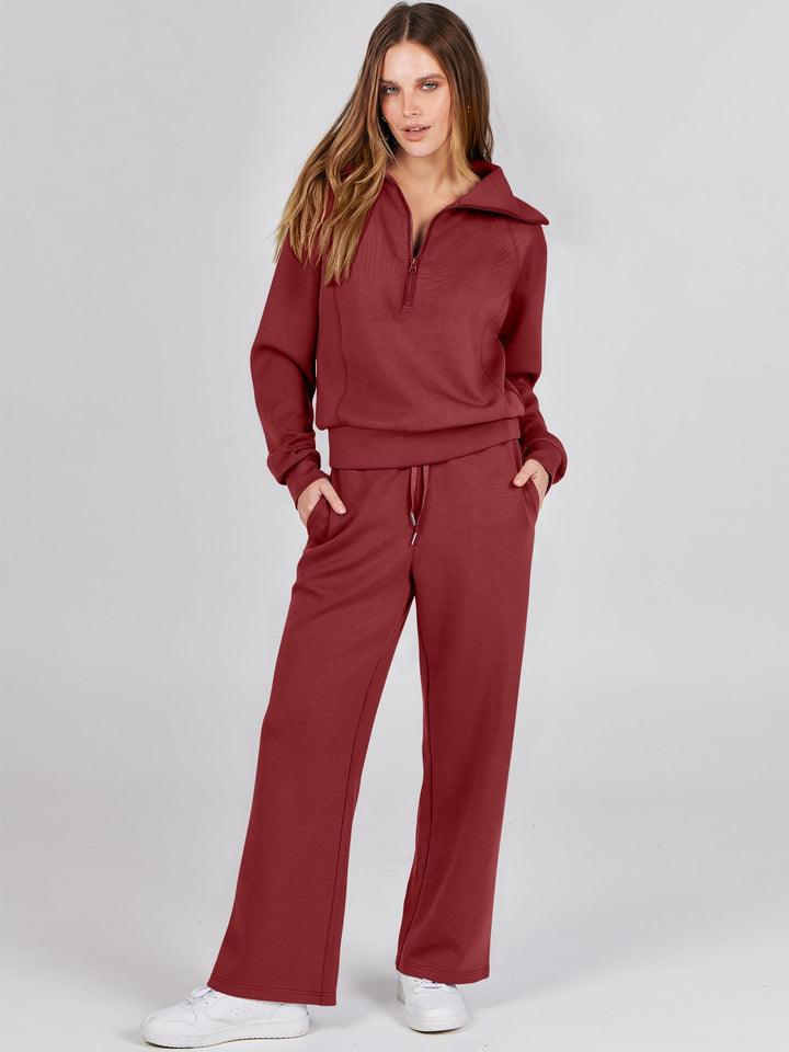 ANRABESS 2 Piece Outfits for Women Half Zip Sweatshirt & Wide Leg Pants Airport Travel Lounge Matching Fall Winter Sets Sweatsuits Clothing