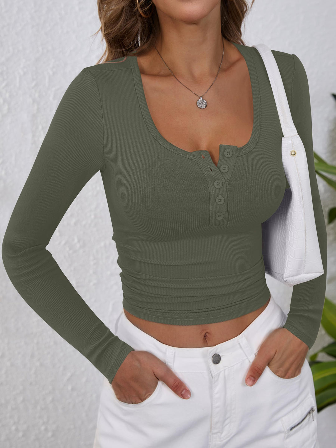 ANRABESS Women's Long Sleeve Henley Tops Ribbed Knit Slim Fitted Trendy T Shirt Basic Tees Layer 2026 Fall Fashion Outfits