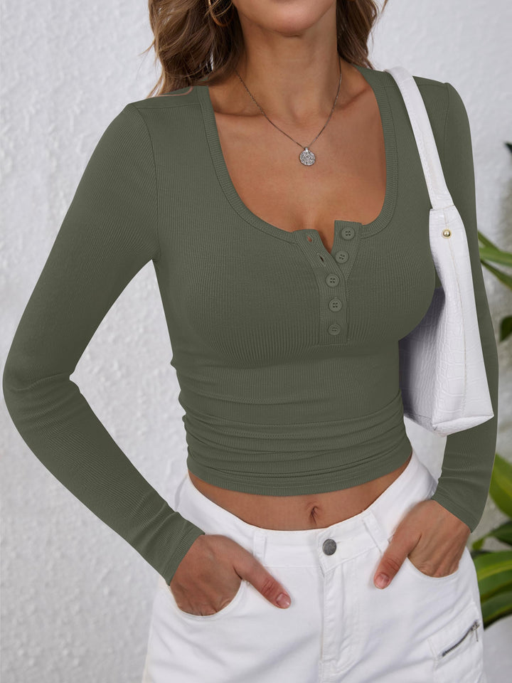 ANRABESS Women's Long Sleeve Henley Tops Ribbed Knit Slim Fitted Trendy T Shirt Basic Tees Layer 2026 Fall Fashion Outfits