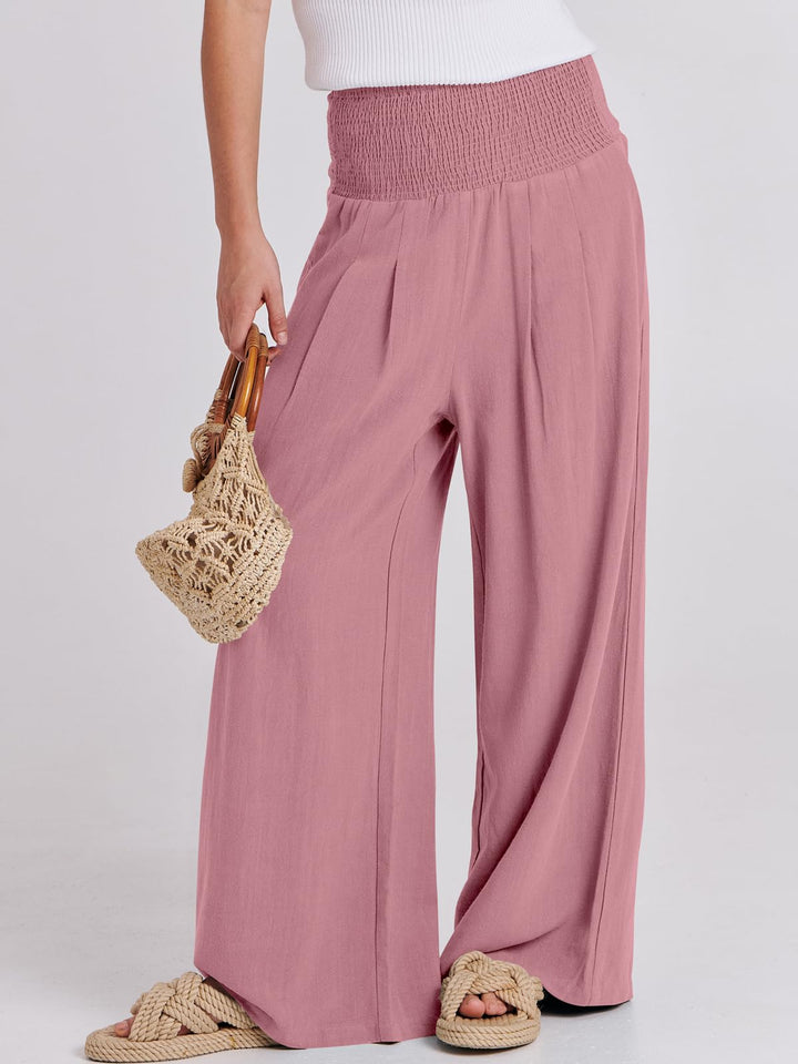 ANRABESS Linen Wide Leg Pants for Women Summer Boho High Waist Palazzo Pants Beach Lounge Casual Trousers with Pockets Vacation Clothes