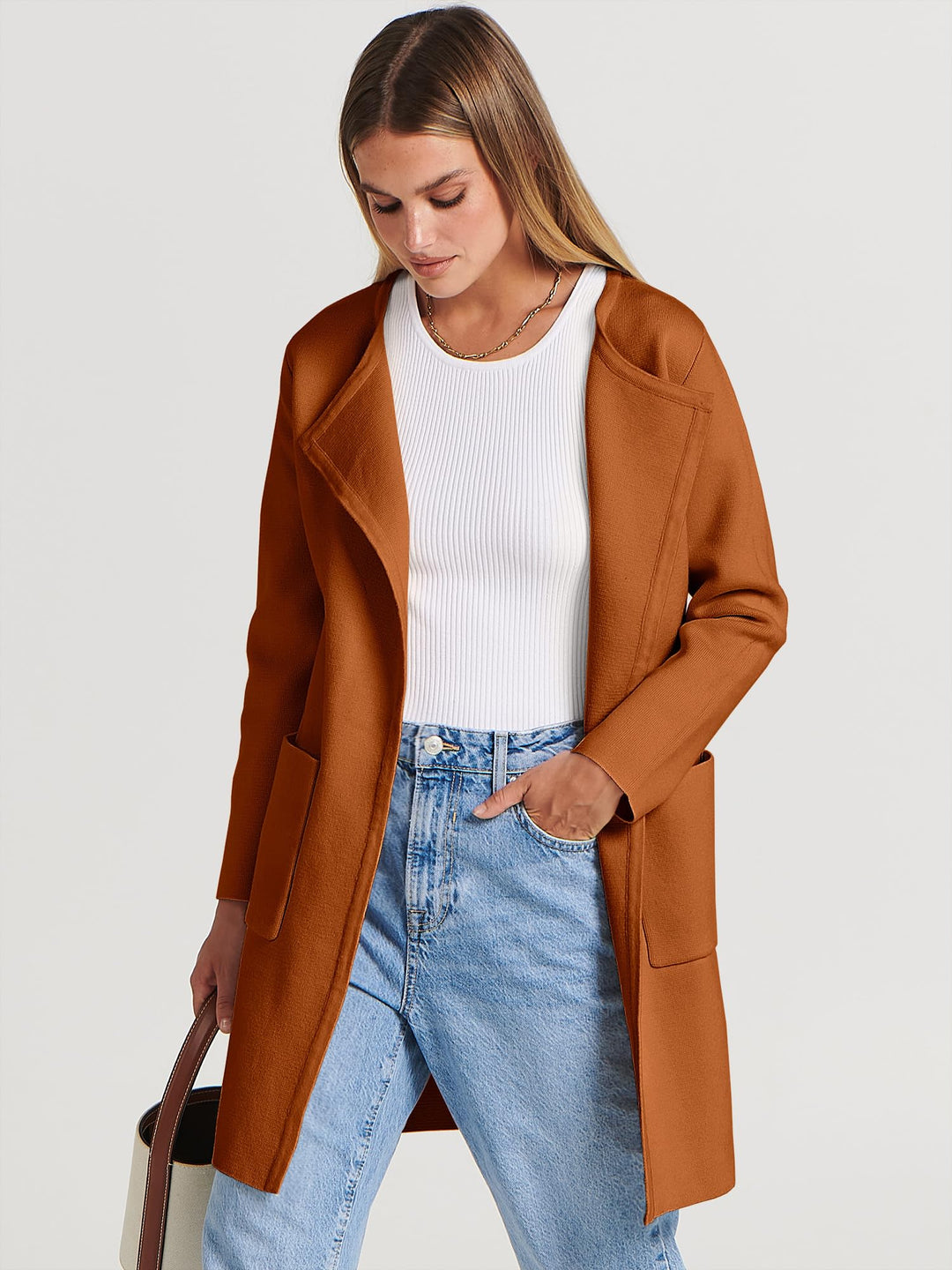 ANRABESS Womens Cardigan Sweater Open Front Knit Long Coatigan Dressy Casual Jacket Coat 2026 Fall Outfits Classy Clothes