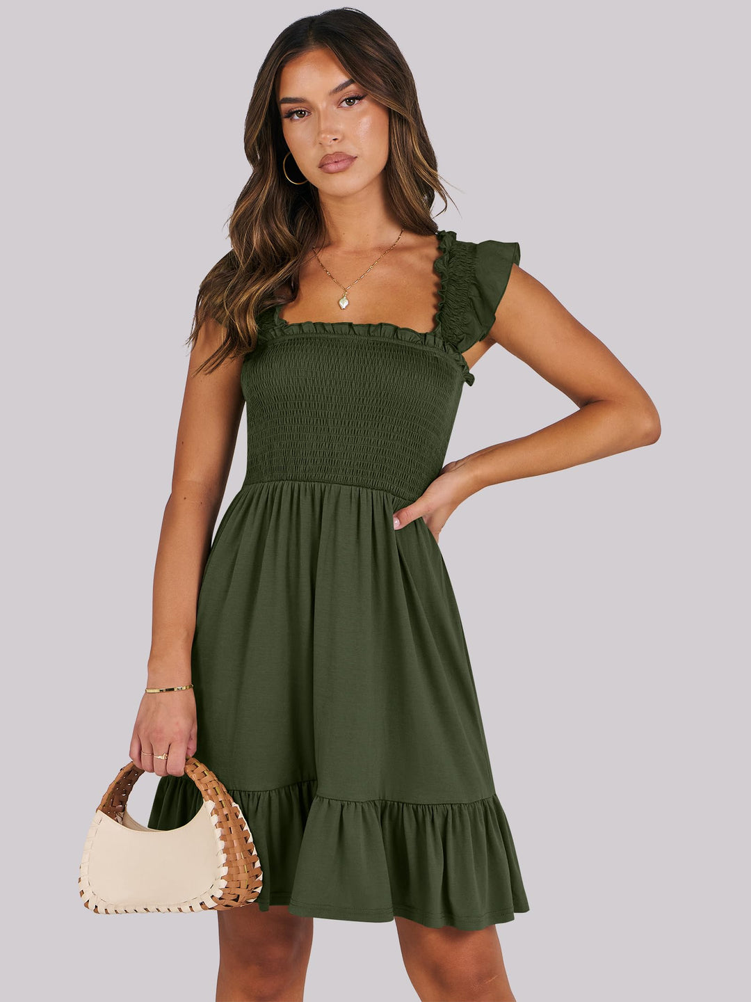 ANRABESS Boho Sleeveless Square Neck Beach Dress