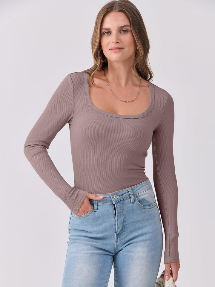 ANRABESS Long Sleeve Shirts for Women Ribbed Knit Slim Fitted Casual Tops Scoop Neck Basic Tee Spring Fall Fashion Clothes