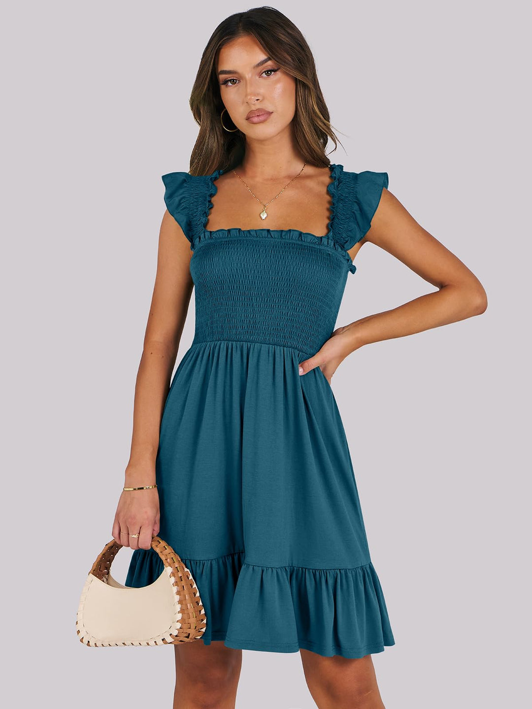 ANRABESS Boho Sleeveless Square Neck Beach Dress