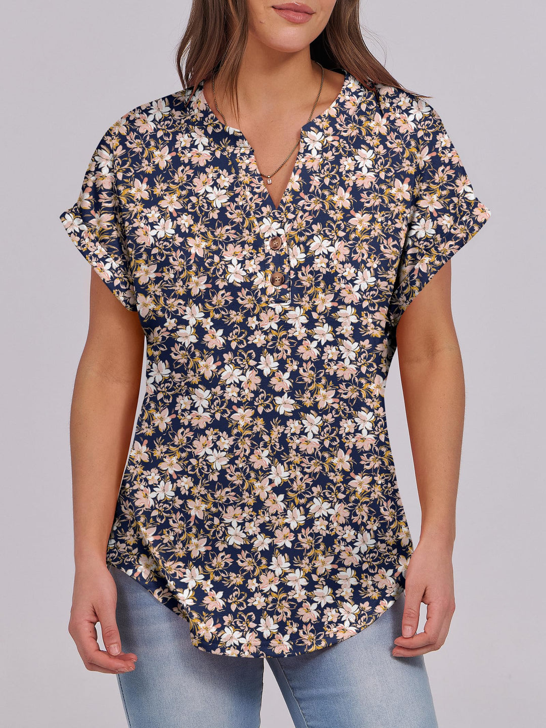 ANRABESS Womens Short Sleeve Henley Tops V Neck Dressy Casual Blouses Summer Trendy Tee Shirts 2026 Vacation Fashion Clothes