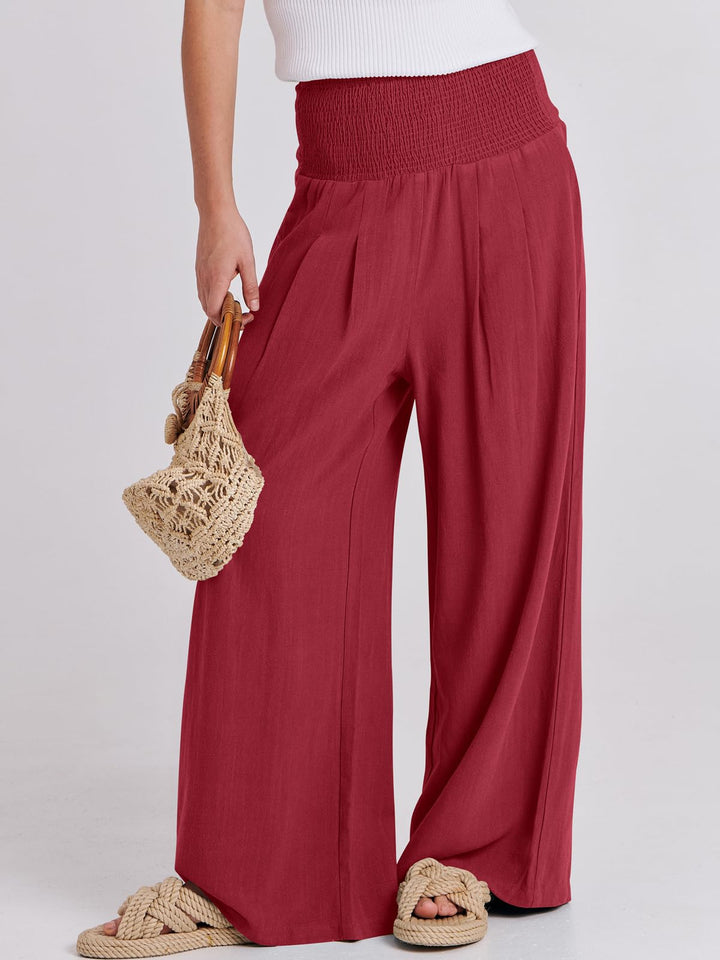 ANRABESS Linen Wide Leg Pants for Women Summer Boho High Waist Palazzo Pants Beach Lounge Casual Trousers with Pockets Vacation Clothes