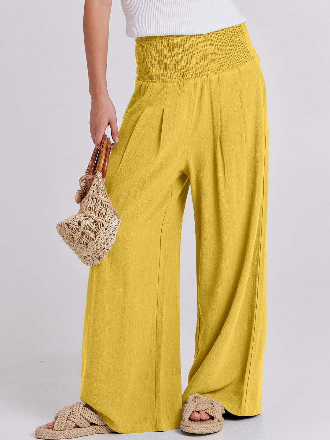 ANRABESS Linen Wide Leg Pants for Women Summer Boho High Waist Palazzo Pants Beach Lounge Casual Trousers with Pockets Vacation Clothes