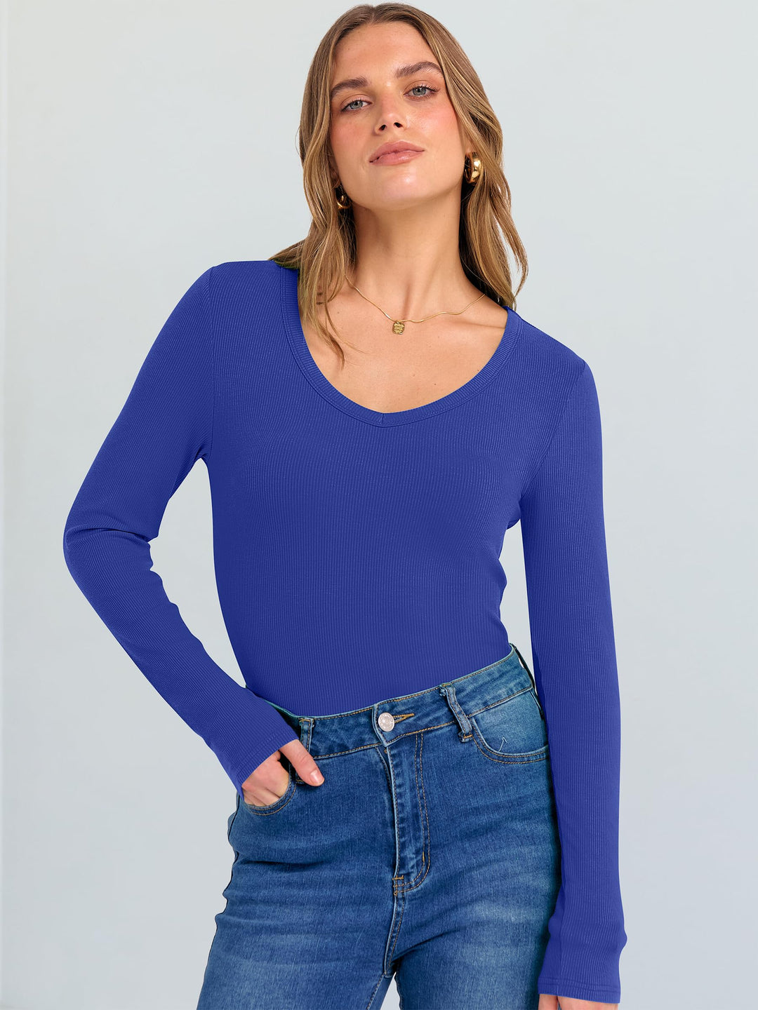 ANRABESS Long Sleeve Shirts for Women Soft Comfy Ribbed Knit Fitted T-Shirts Casual Trendy Y2K Basic Tops Fall Winter Underscrub Layering Clothes