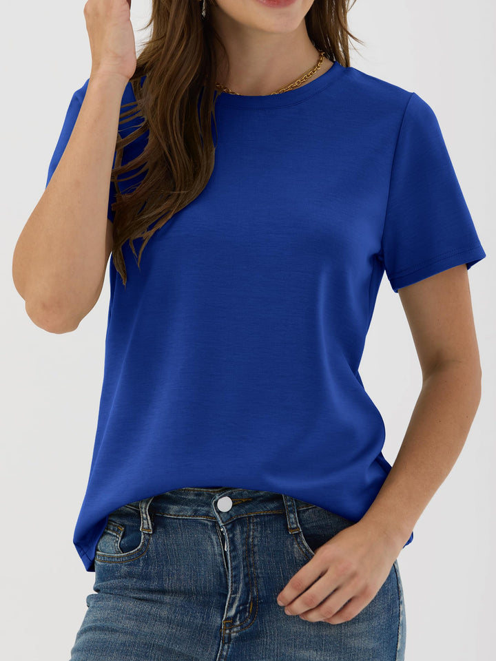 ANRABESS Summer T Shirts for Women, Round Neck Short Sleeve Tops for Women 2026 WrinkleFree Comfy Tshirt Basic Tee Casual Workout Tops Vacation Outfits