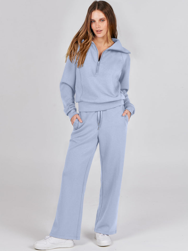 ANRABESS 2 Piece Outfits for Women Half Zip Sweatshirt & Wide Leg Pants Airport Travel Lounge Matching Fall Winter Sets Sweatsuits Clothing