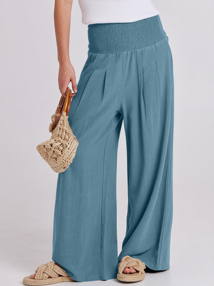 ANRABESS Linen Wide Leg Pants for Women Summer Boho High Waist Palazzo Pants Beach Lounge Casual Trousers with Pockets Vacation Clothes