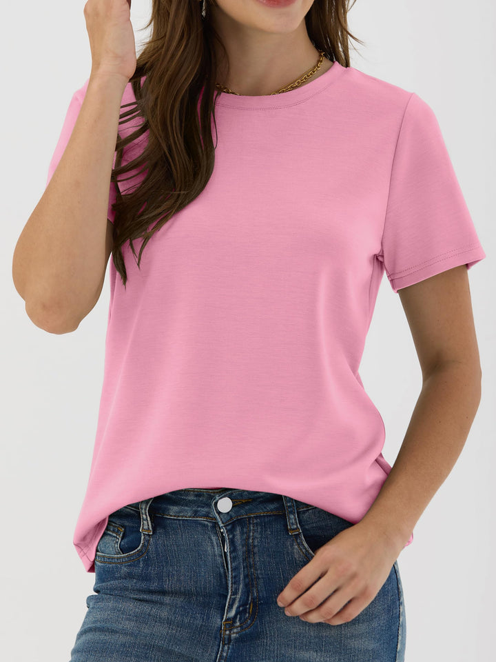 ANRABESS Summer T Shirts for Women, Round Neck Short Sleeve Tops for Women 2026 WrinkleFree Comfy Tshirt Basic Tee Casual Workout Tops Vacation Outfits