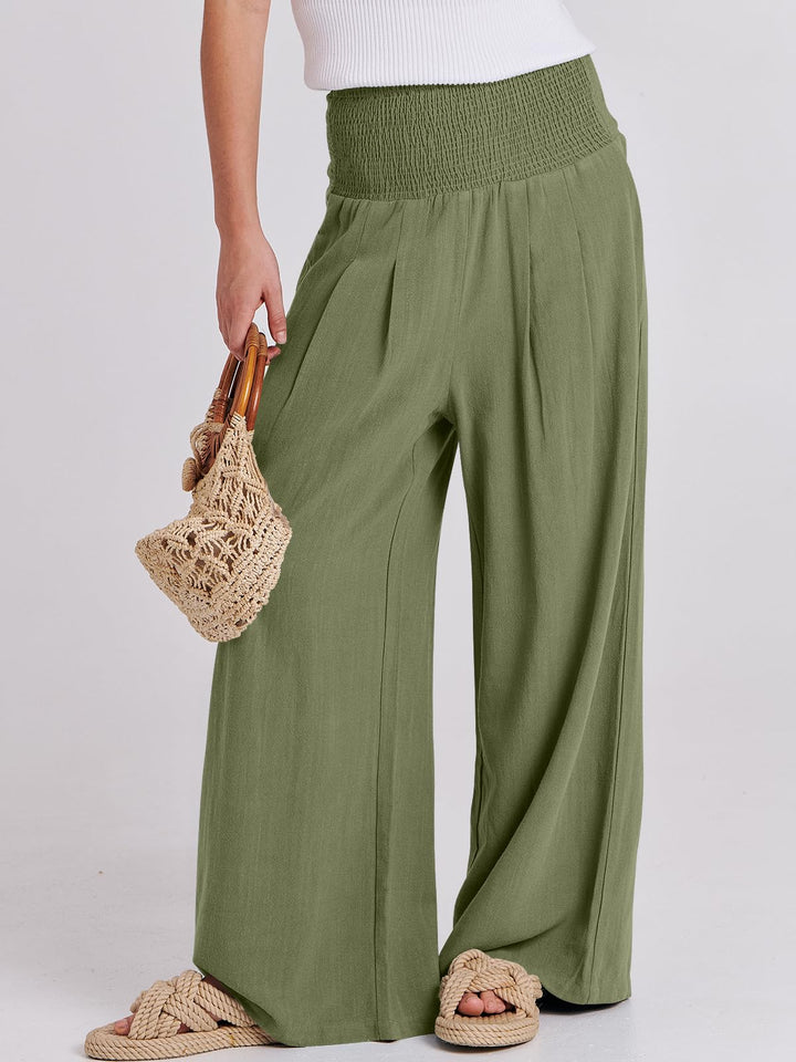 ANRABESS Linen Wide Leg Pants for Women Summer Boho High Waist Palazzo Pants Beach Lounge Casual Trousers with Pockets Vacation Clothes