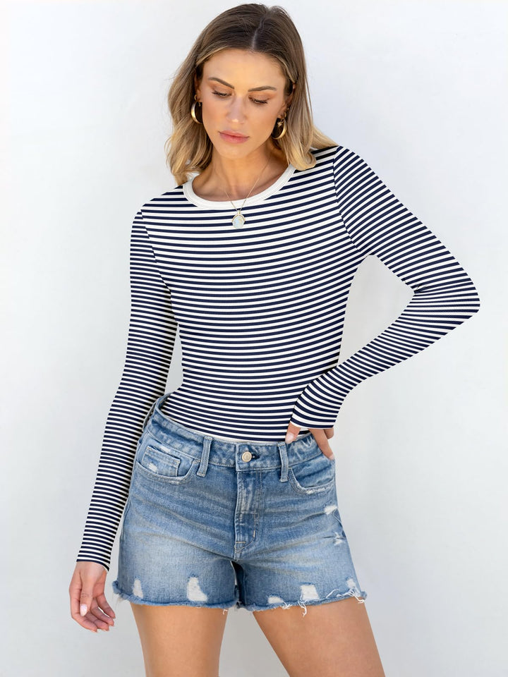 ANRABESS Long Sleeve Shirts for Women Ribbed Knit Slim Fit Basic Tops Crewneck Tees Spring Fall Casual Underscrubs Layer Clothes