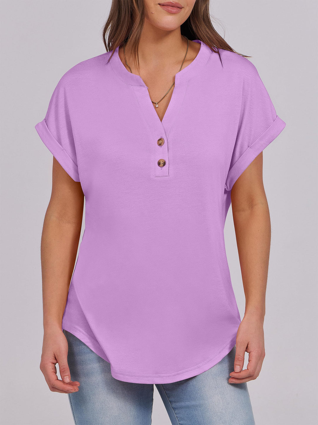 ANRABESS Womens Short Sleeve Henley Tops V Neck Dressy Casual Blouses Summer Trendy Tee Shirts 2026 Vacation Fashion Clothes