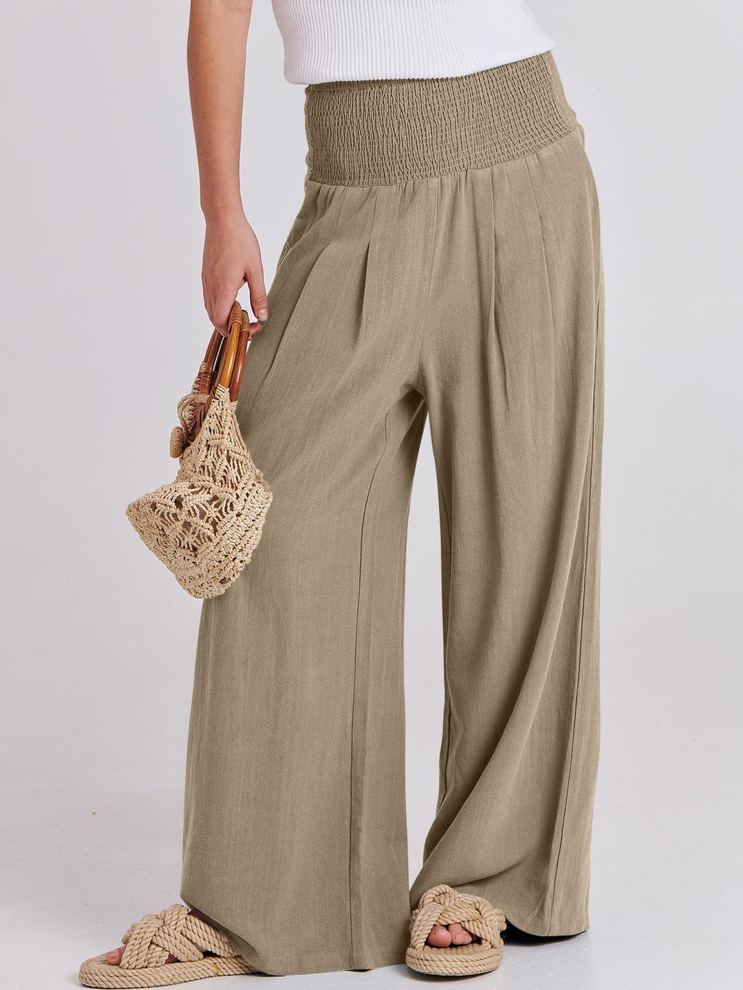 ANRABESS Linen Wide Leg Pants for Women Summer Boho High Waist Palazzo Pants Beach Lounge Casual Trousers with Pockets Vacation Clothes