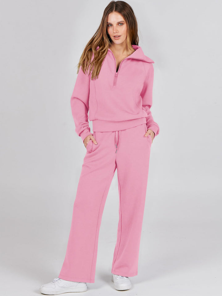 ANRABESS 2 Piece Outfits for Women Half Zip Sweatshirt & Wide Leg Pants Airport Travel Lounge Matching Fall Winter Sets Sweatsuits Clothing