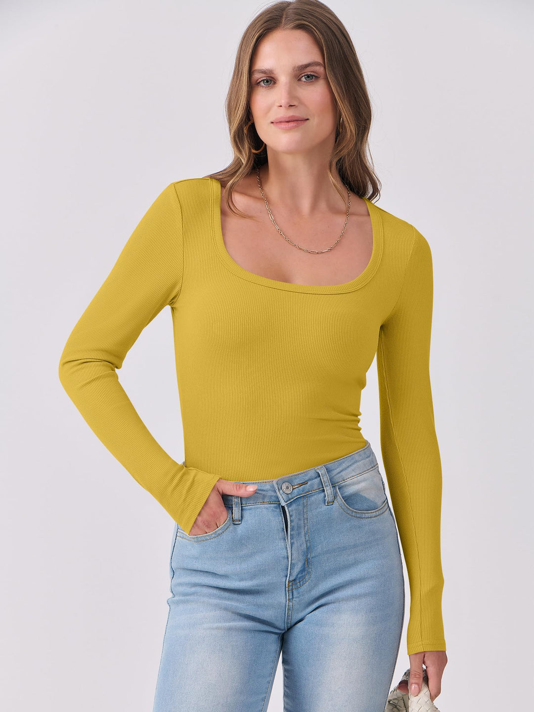 ANRABESS Long Sleeve Shirts for Women Ribbed Knit Slim Fitted Casual Tops Scoop Neck Basic Tee Spring Fall Fashion Clothes