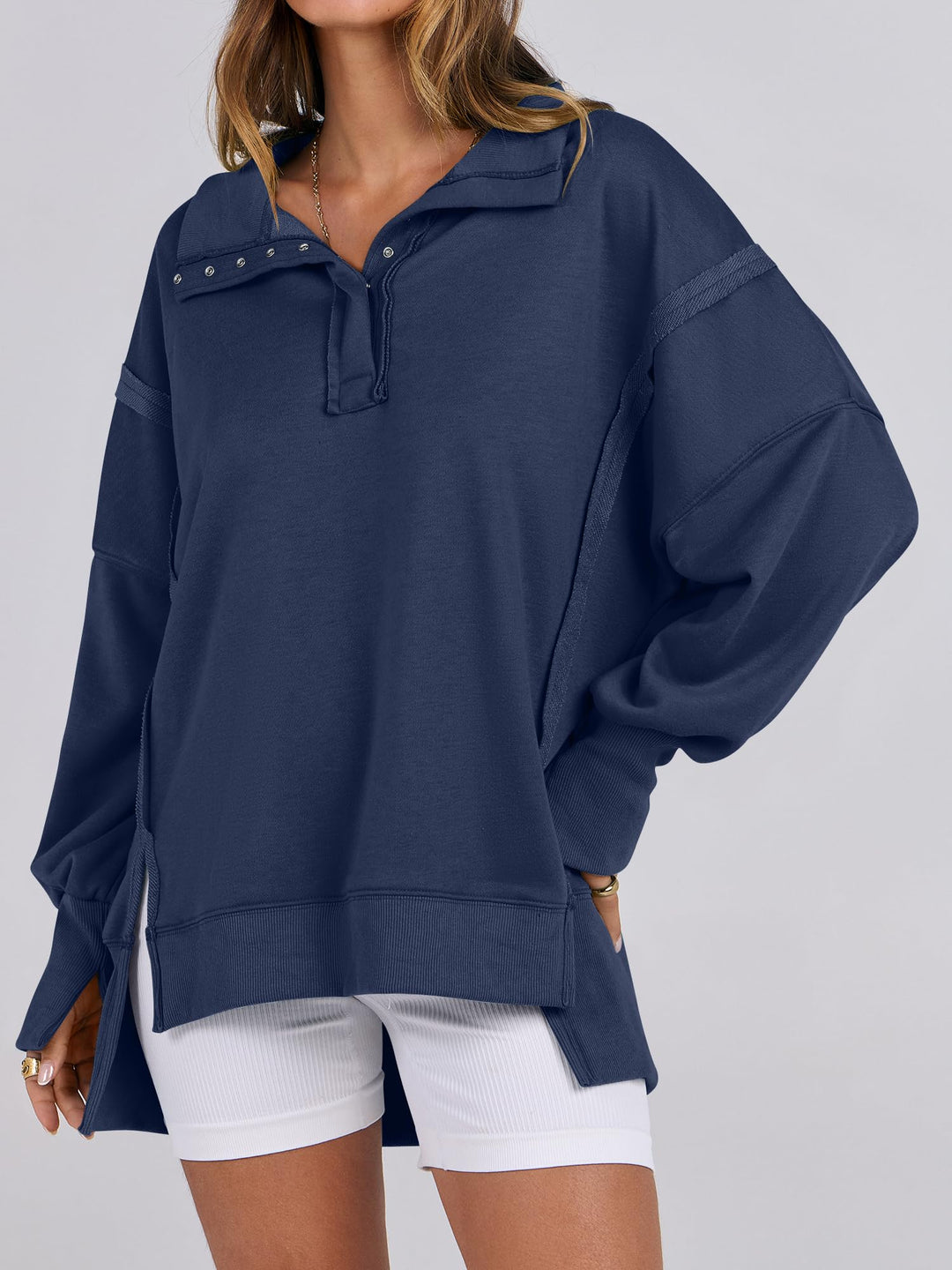 ANRABESS Women's Sweatshirts Oversized Casual Loose Button Up Henley Pullover Top High Low Split 2026 Fall Fashion Outfits
