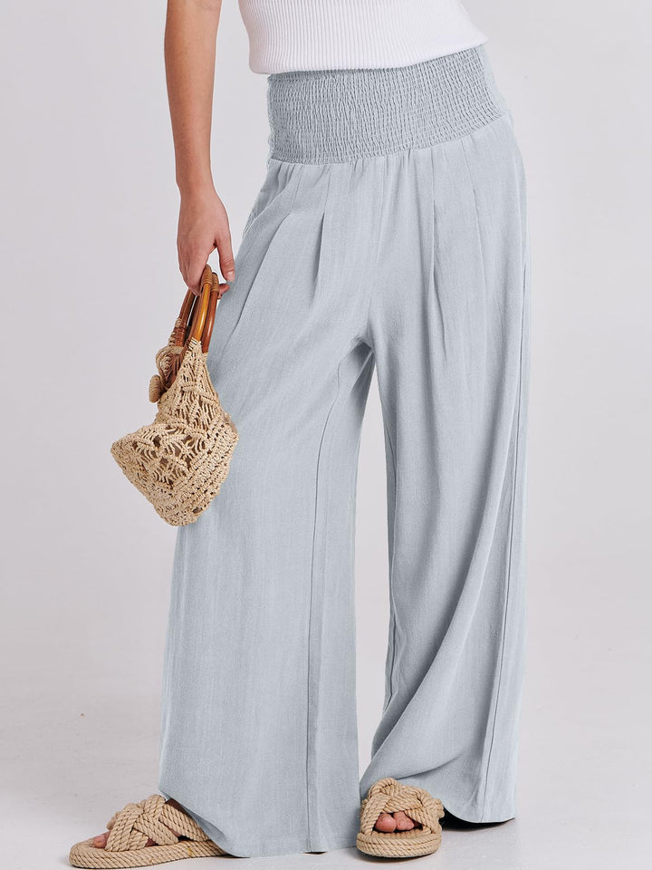 ANRABESS Linen Wide Leg Pants for Women Summer Boho High Waist Palazzo Pants Beach Lounge Casual Trousers with Pockets Vacation Clothes