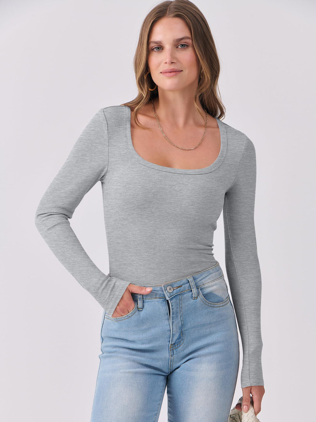 ANRABESS Long Sleeve Shirts for Women Ribbed Knit Slim Fitted Casual Tops Scoop Neck Basic Tee Spring Fall Fashion Clothes