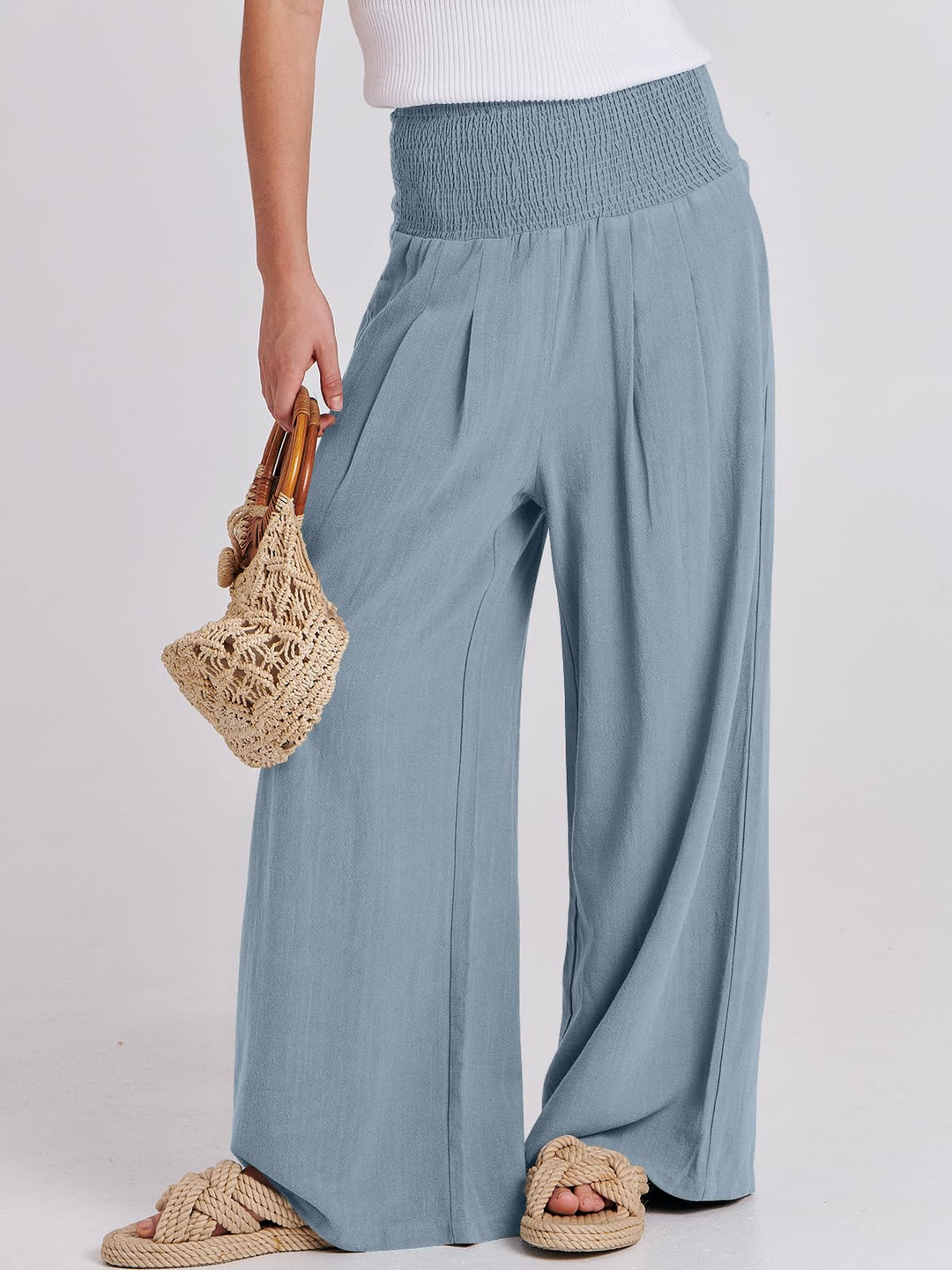 ANRABESS Linen Wide Leg Pants for Women Summer Boho High Waist Palazzo Pants Beach Lounge Casual Trousers with Pockets Vacation Clothes