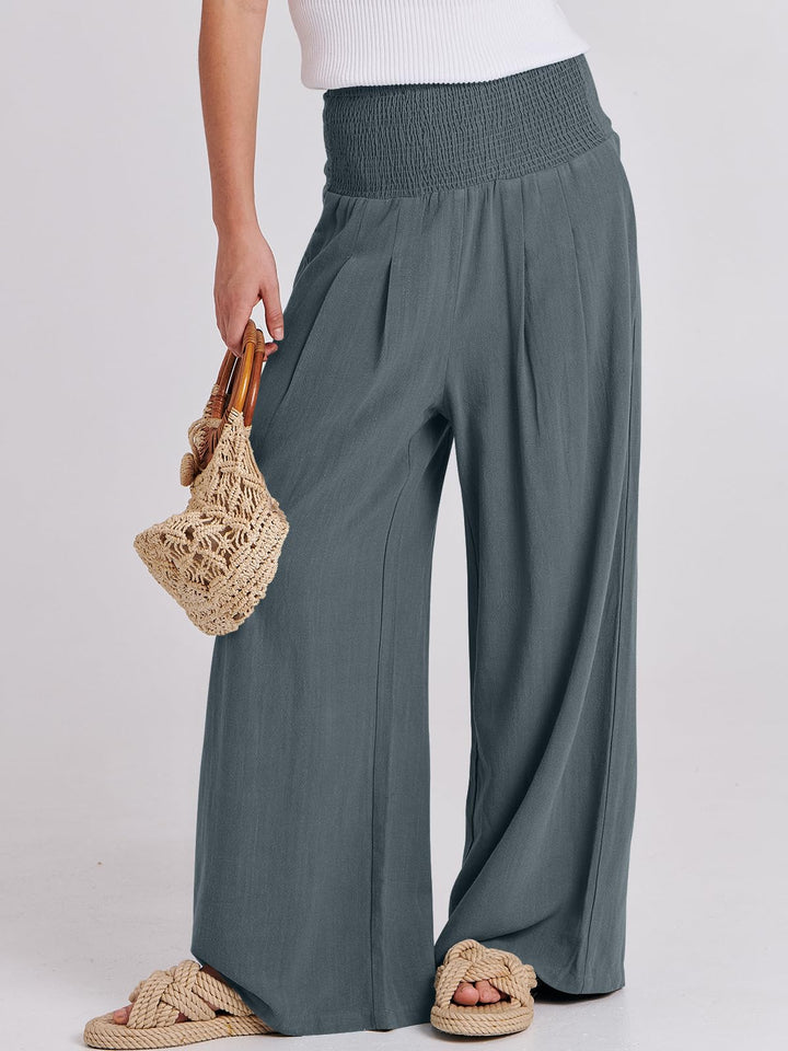 ANRABESS Linen Wide Leg Pants for Women Summer Boho High Waist Palazzo Pants Beach Lounge Casual Trousers with Pockets Vacation Clothes