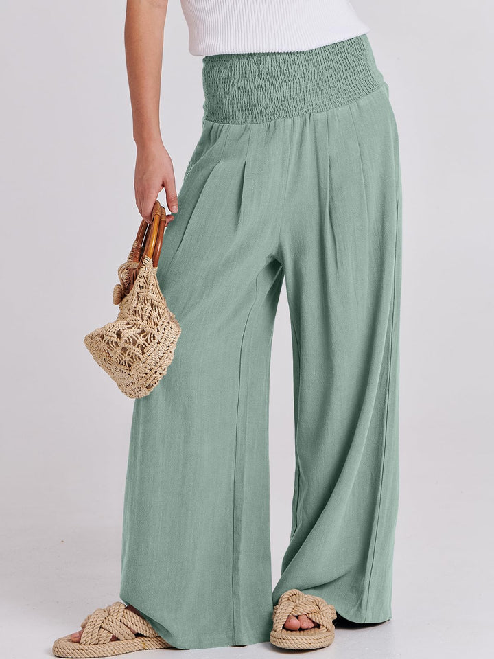 ANRABESS Linen Wide Leg Pants for Women Summer Boho High Waist Palazzo Pants Beach Lounge Casual Trousers with Pockets Vacation Clothes