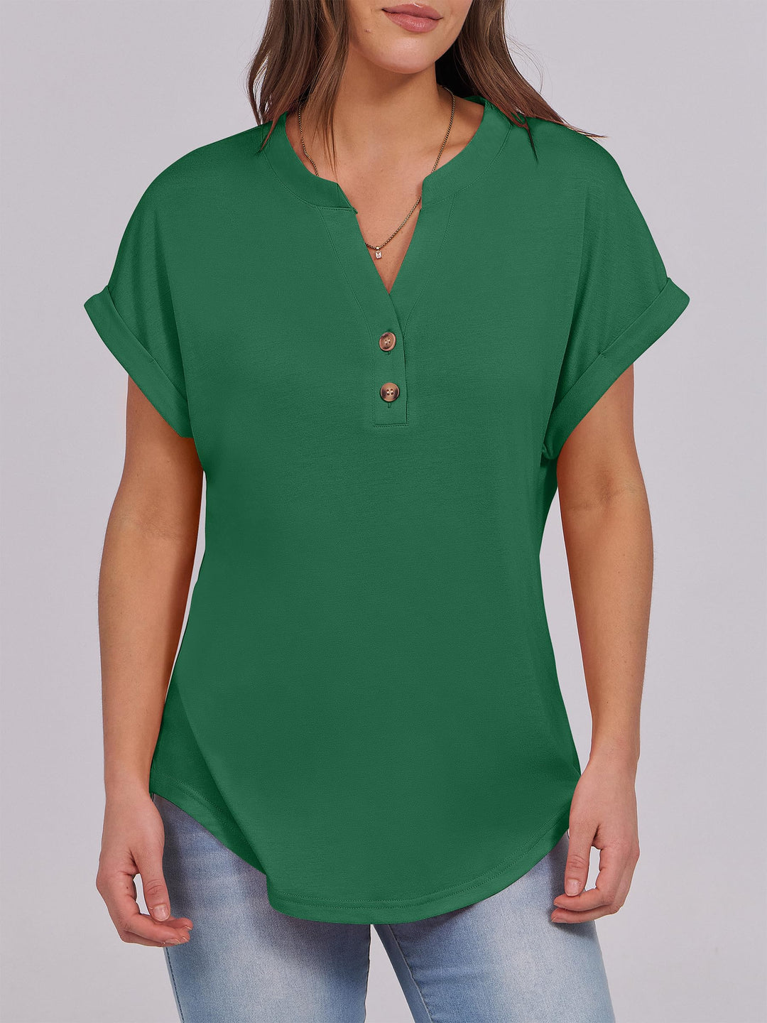 ANRABESS Womens Short Sleeve Henley Tops V Neck Dressy Casual Blouses Summer Trendy Tee Shirts 2026 Vacation Fashion Clothes