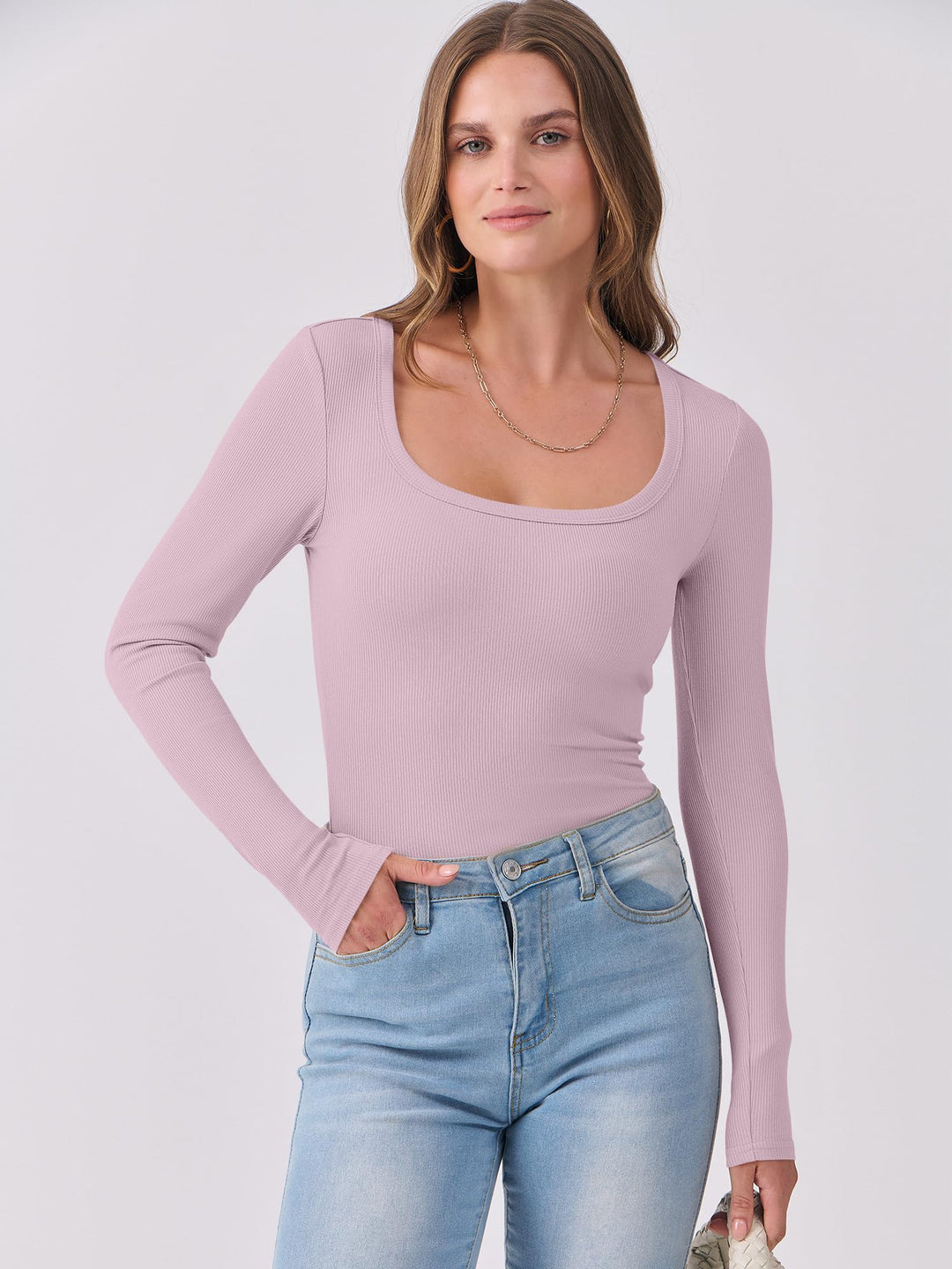 ANRABESS Long Sleeve Shirts for Women Ribbed Knit Slim Fitted Casual Tops Scoop Neck Basic Tee Spring Fall Fashion Clothes