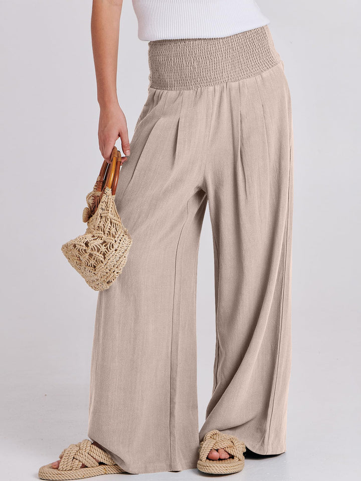 ANRABESS Linen Wide Leg Pants for Women Summer Boho High Waist Palazzo Pants Beach Lounge Casual Trousers with Pockets Vacation Clothes