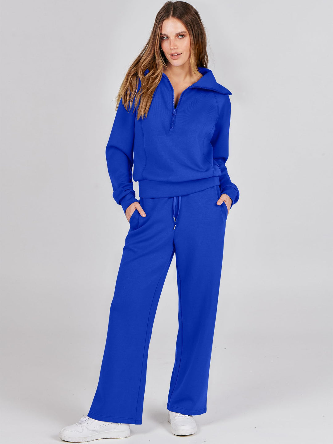 ANRABESS 2 Piece Outfits for Women Half Zip Sweatshirt & Wide Leg Pants Airport Travel Lounge Matching Fall Winter Sets Sweatsuits Clothing
