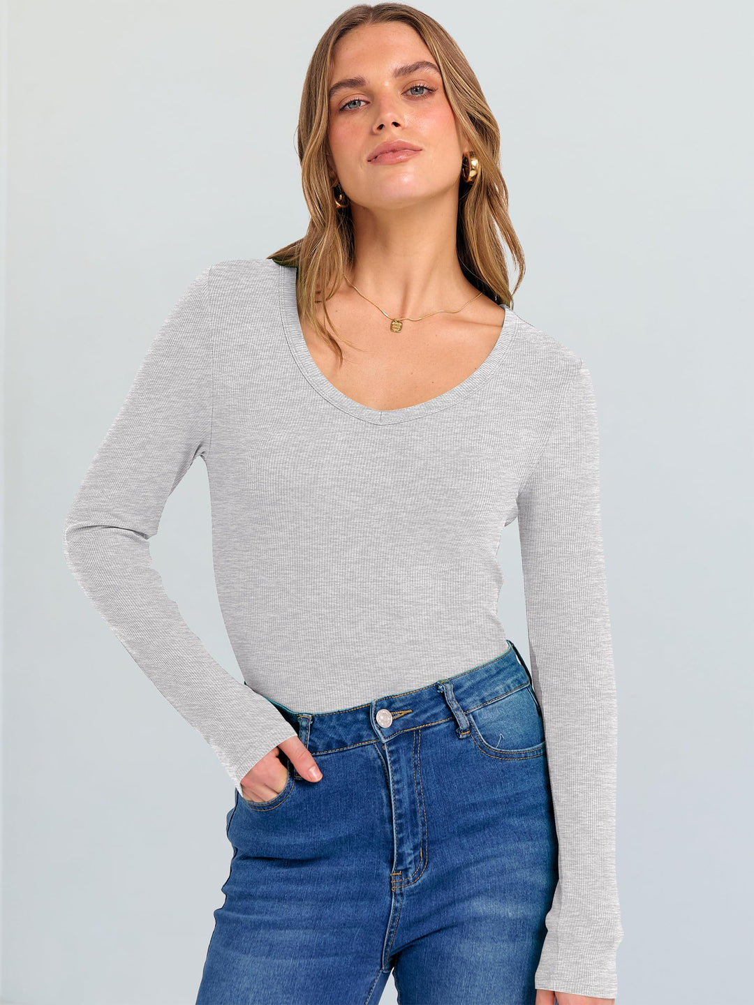 ANRABESS Long Sleeve Shirts for Women Soft Comfy Ribbed Knit Fitted T-Shirts Casual Trendy Y2K Basic Tops Fall Winter Underscrub Layering Clothes