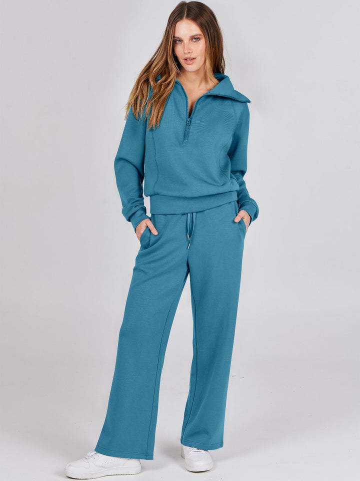 ANRABESS 2 Piece Outfits for Women Half Zip Sweatshirt & Wide Leg Pants Airport Travel Lounge Matching Fall Winter Sets Sweatsuits Clothing
