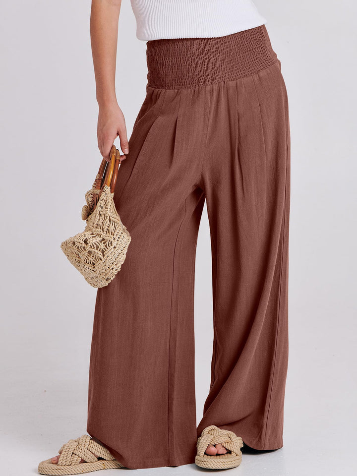 ANRABESS Linen Wide Leg Pants for Women Summer Boho High Waist Palazzo Pants Beach Lounge Casual Trousers with Pockets Vacation Clothes
