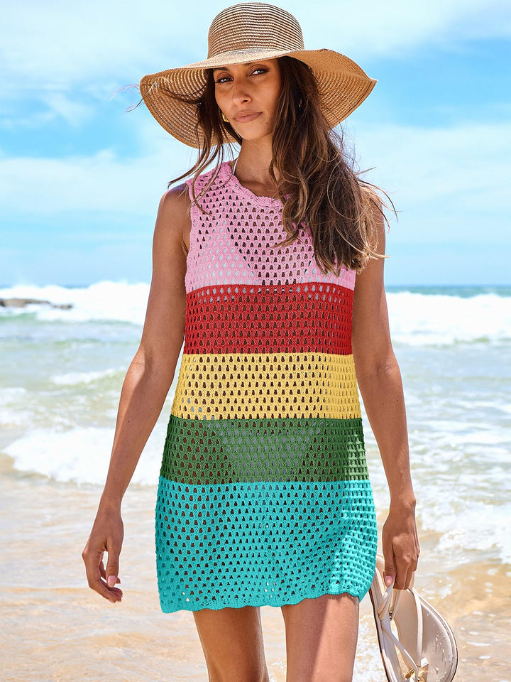 ANRABESS Womens Swimsuit Cover Up Sleeveless Knit 2026 Summer Outfits Swimwear Bathing Suit Coverup Crochet Beach Dress