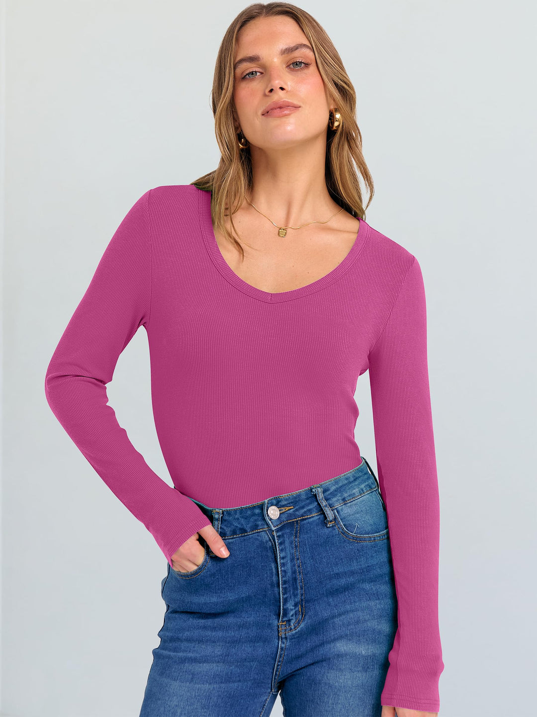 ANRABESS Long Sleeve Shirts for Women Soft Comfy Ribbed Knit Fitted T-Shirts Casual Trendy Y2K Basic Tops Fall Winter Underscrub Layering Clothes