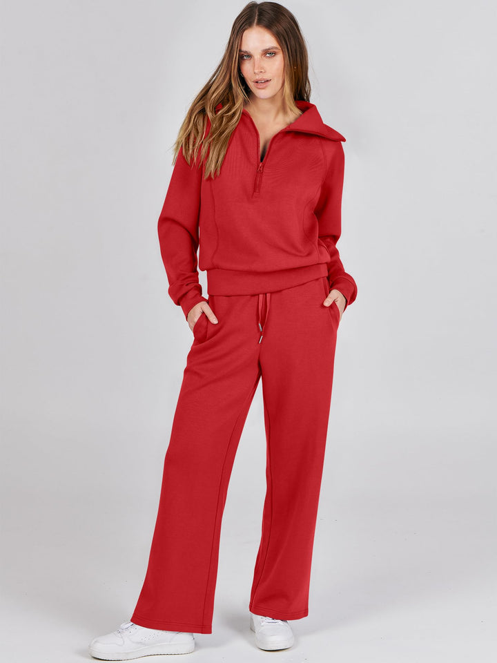 ANRABESS 2 Piece Outfits for Women Half Zip Sweatshirt & Wide Leg Pants Airport Travel Lounge Matching Fall Winter Sets Sweatsuits Clothing